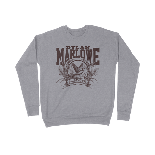 Gray sweatshirt with 'Dylan Marlowe' design on the front